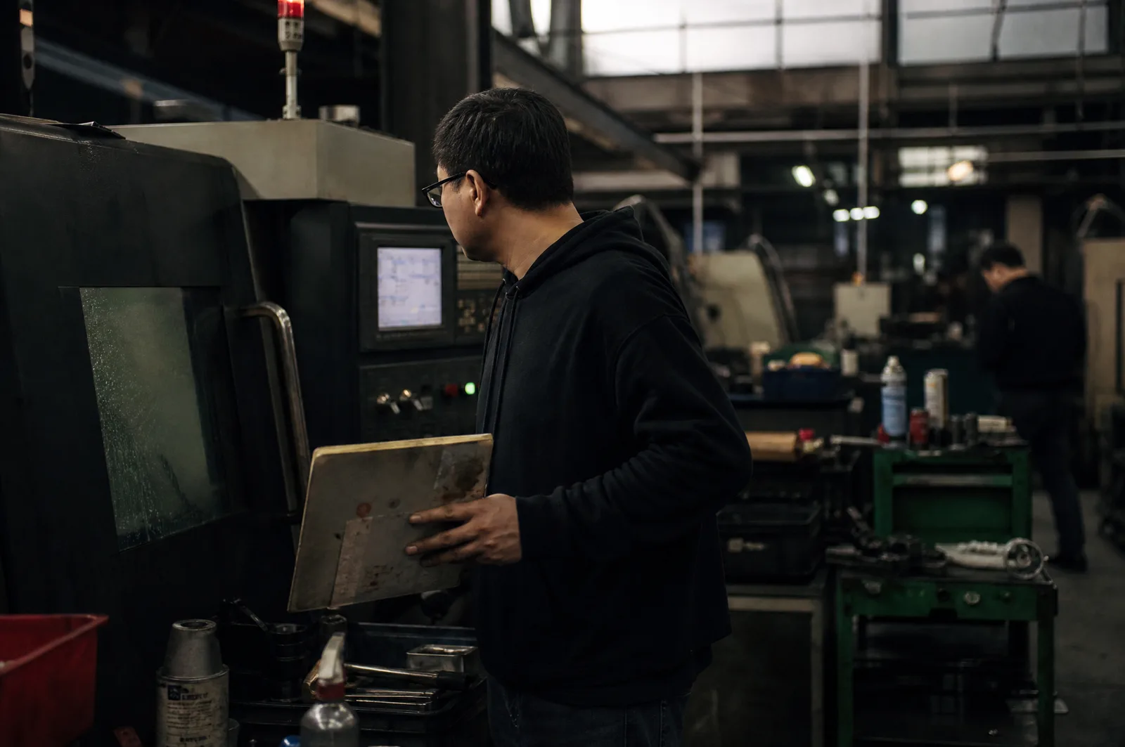 Engineer working on a factory production line