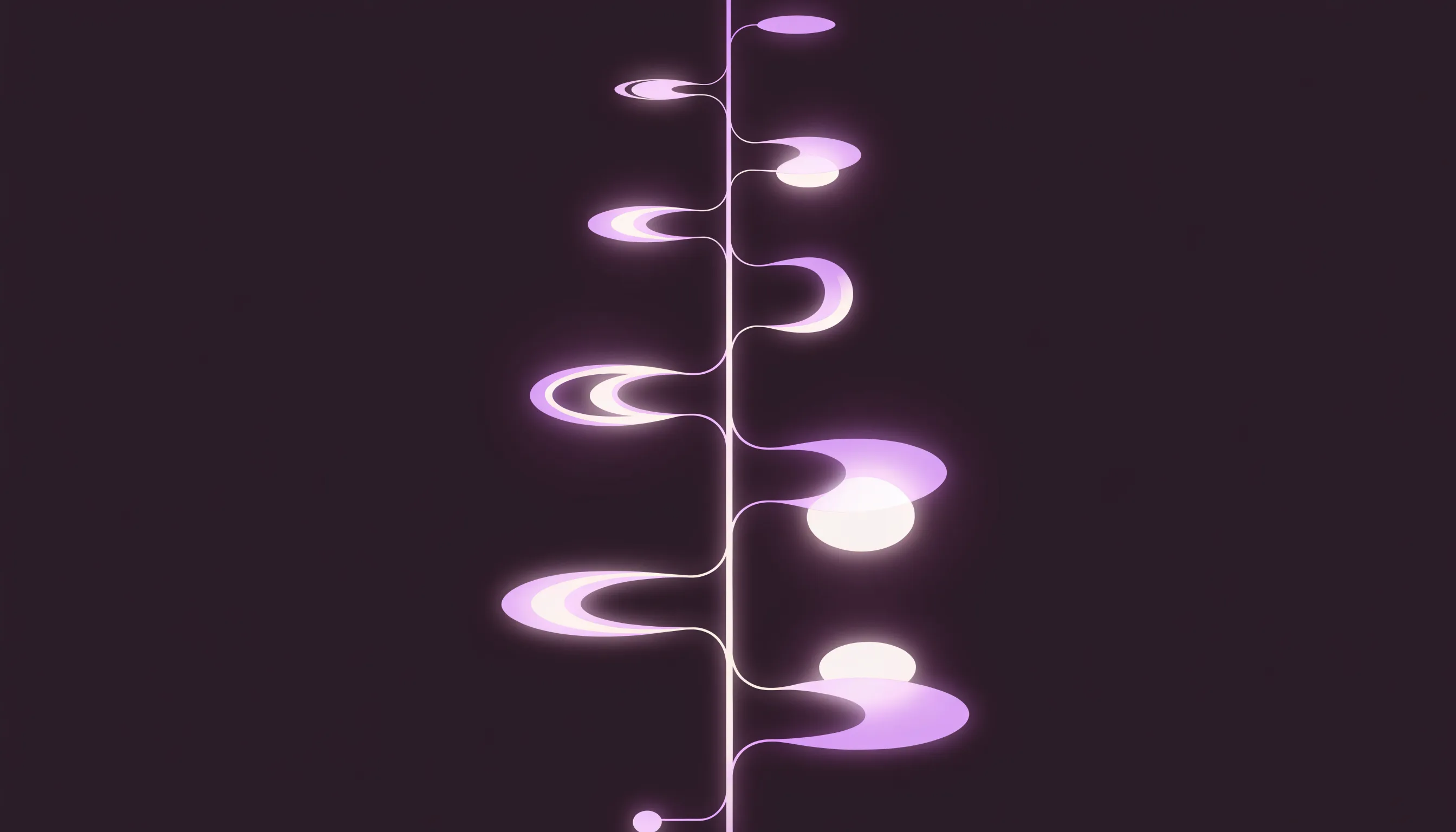 Conceptual illustration of a vertical line branching into pale-violet and cream curved shapes on a dark background