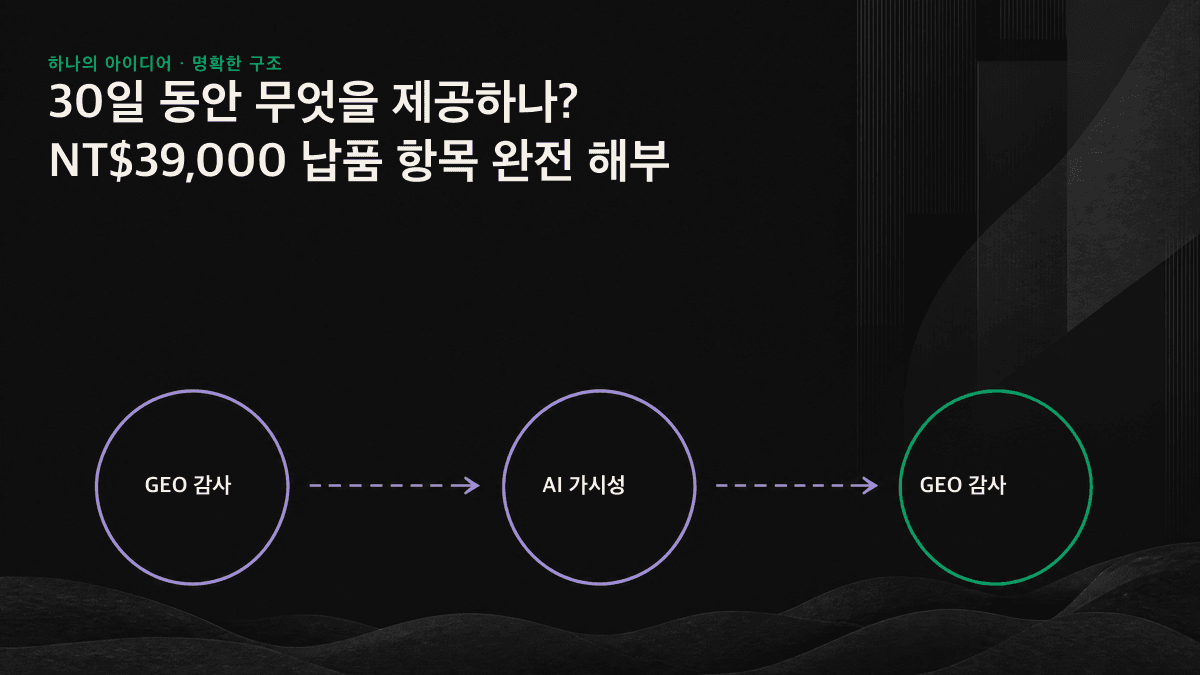 GEO 감사의 30일 진행 과정과 5가지 결과물의 관계
