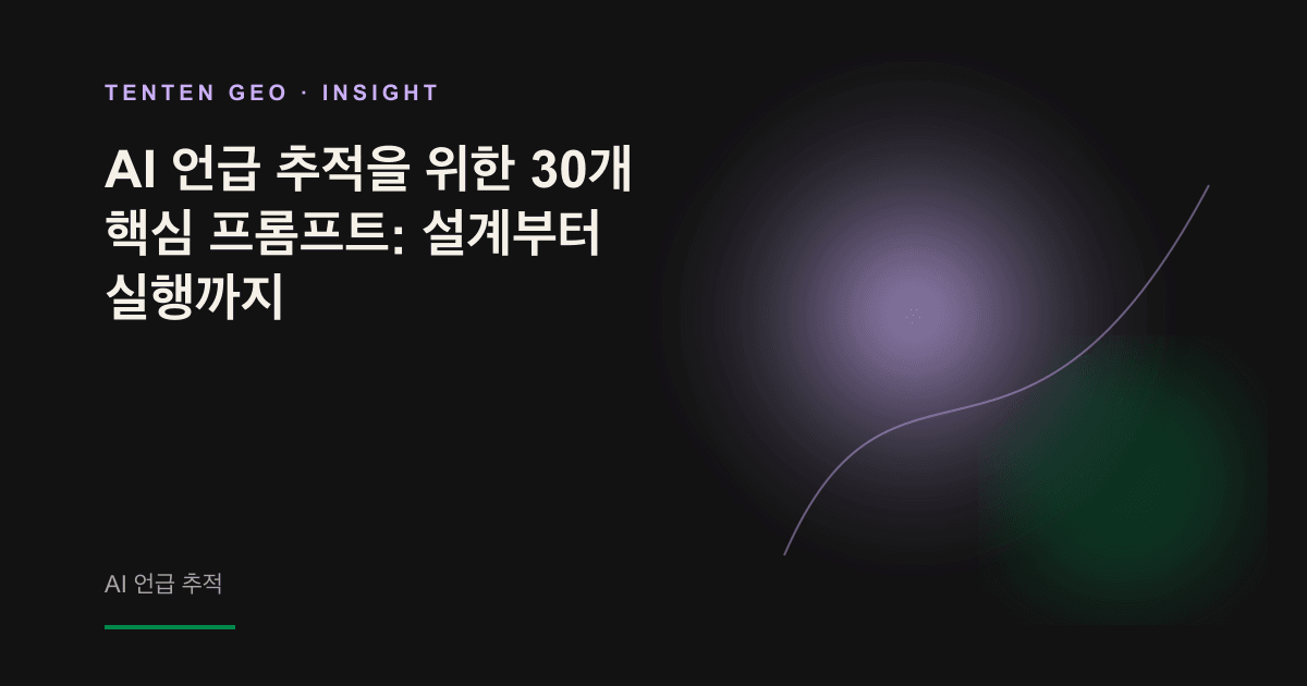질문표 모양의 빛줄기가 어둠 속으로 들어가 여러 노드 중 하나를 밝히며, 서로 다른 프롬프트로 브랜드의 AI 가시성을 확인하는 모습