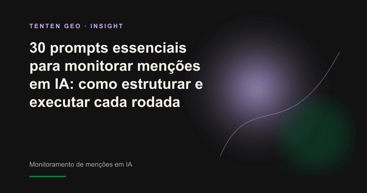 Um feixe em forma de ponto de interrogação atravessa o escuro e ilumina um entre vários nós, representando o uso de diferentes prompts para medir a visibilidade de uma marca em IA.
