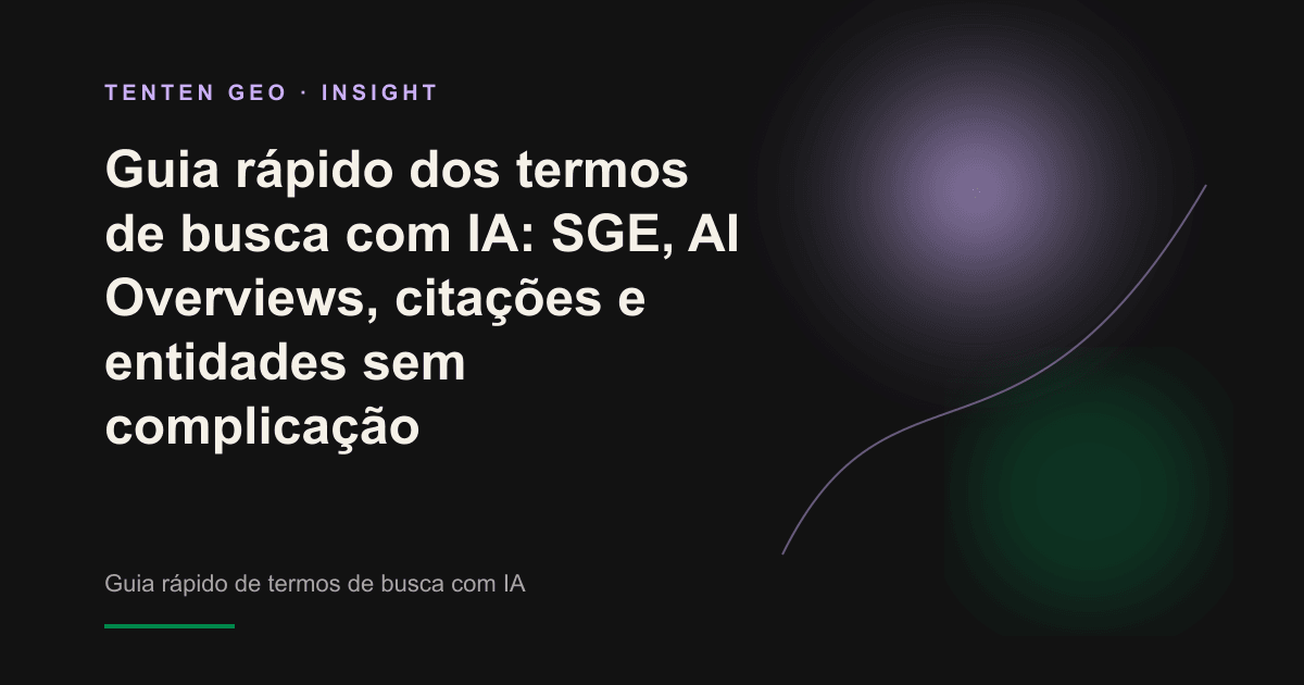 Mapa conceitual abstrato contornado por um suave halo lavanda, representando termos dispersos de busca com IA reunidos em uma estrutura clara.