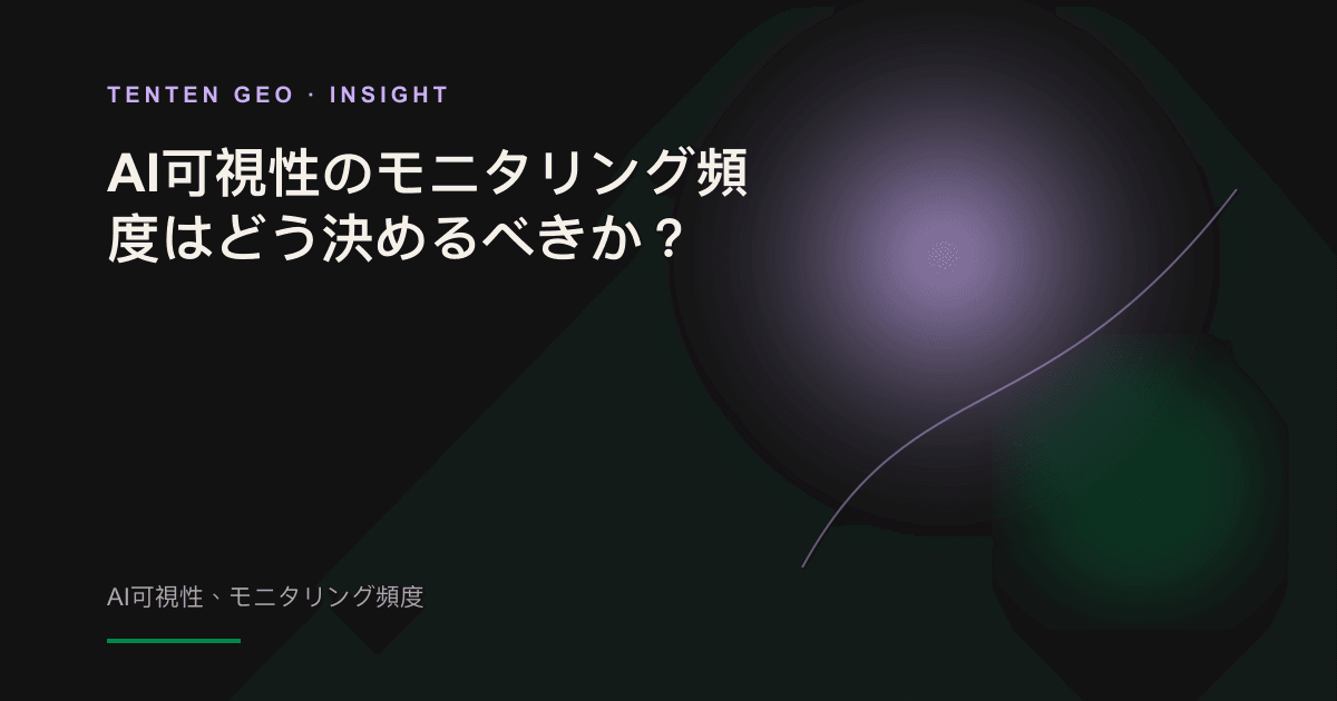 暖色の光の中に、複雑に絡み合う異なる形状のパルス波が並ぶ抽象的なビジュアル。AI可視性を日次・週次・月次のリズムで観測する様子を表している。