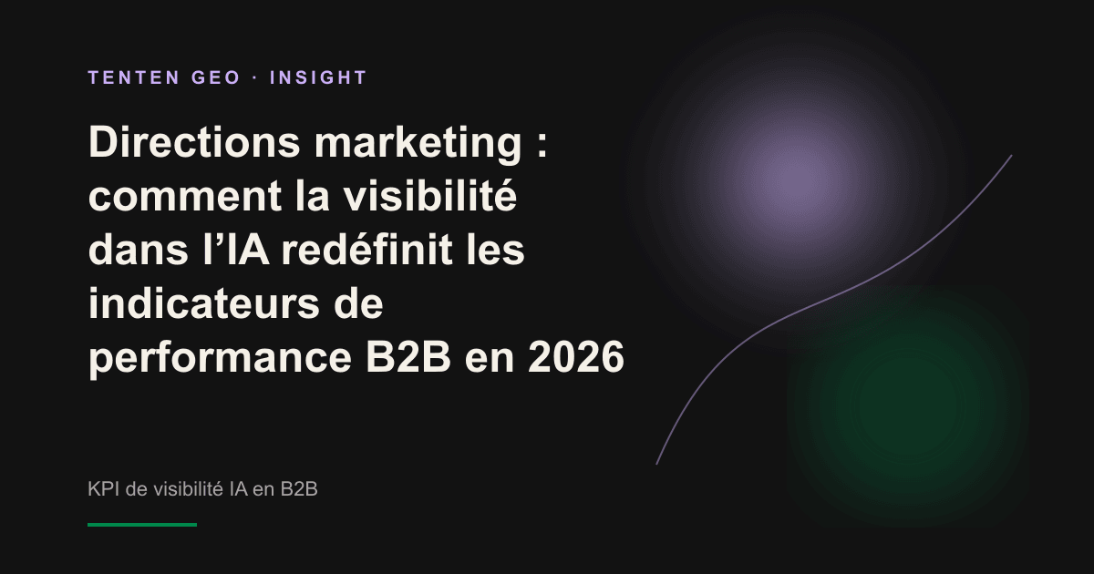 Un faisceau radar violet lumineux balaie des nœuds de marques en suspension ; l’un d’eux s’illumine pour symboliser sa présence dans une réponse générée par l’IA.