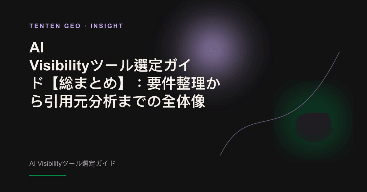 淡いラベンダー色の光が抽象的なレンズの層を通り、一点へ収束するビジュアル。複数のAIエンジンにおけるブランド可視性の把握を表している。