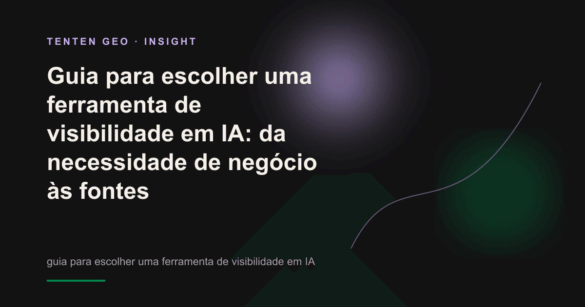 Uma luz suave em tons de lavanda atravessa camadas de lentes abstratas e converge em um único ponto, simbolizando a identificação da visibilidade de uma marca em diferentes mecanismos de IA.