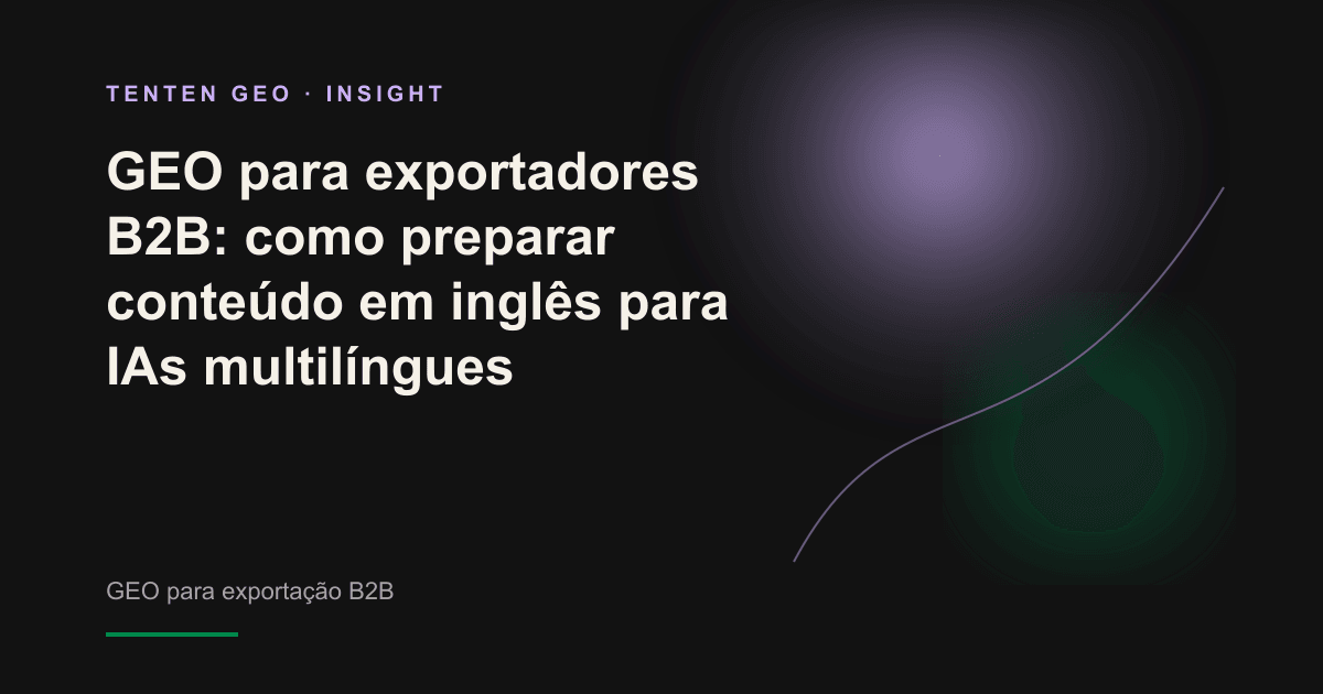 Um feixe de luz lilás atravessa um fluxo de caracteres multilíngues sobre um fundo escuro cor de carbono, simbolizando o conteúdo em inglês de exportadores taiwaneses ganhando visibilidade nos mecanismos de IA.