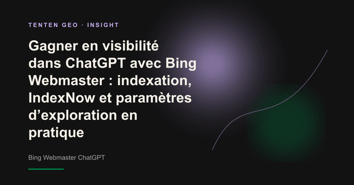 Vision abstraite : un faisceau lavande traverse un réseau de nœuds indexés par les moteurs de recherche, puis converge vers une source lumineuse citée par une IA.
