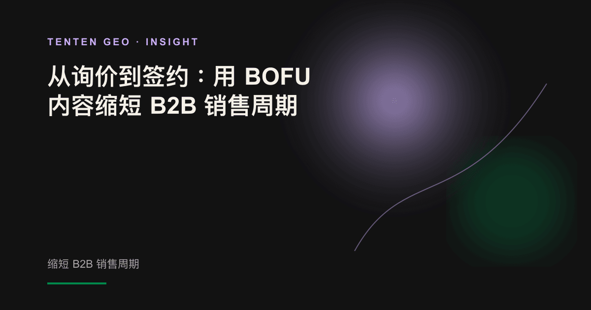 一道光穿过三个逐级收窄的缺口,象征用 BOFU 内容压缩 B2B 成交前的等待时间。