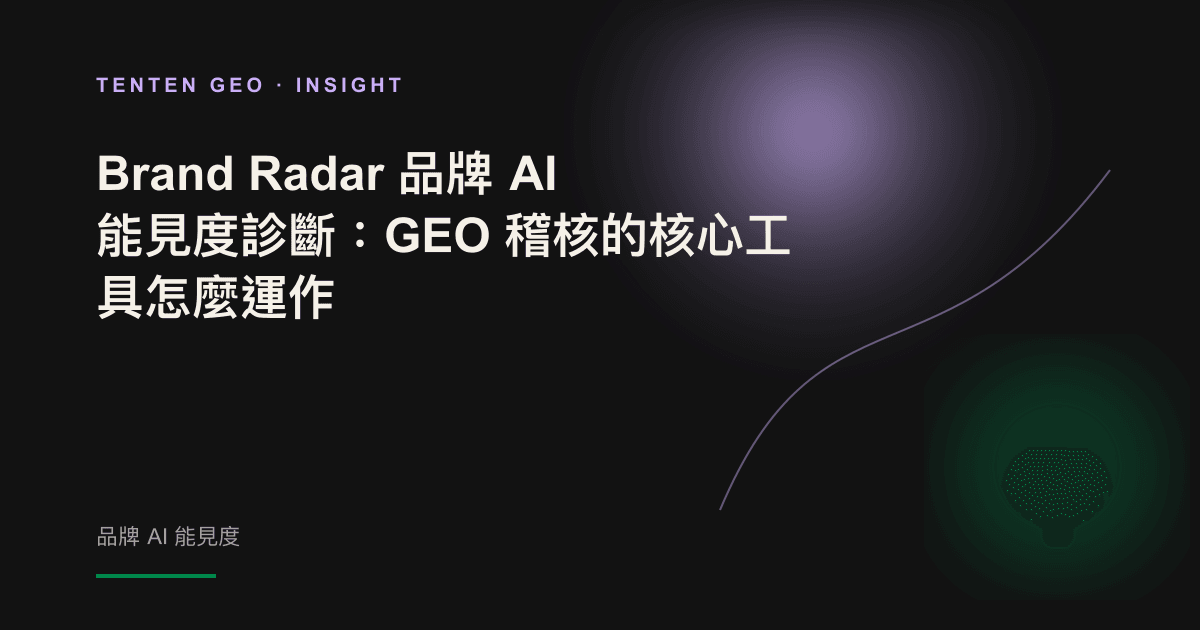 柔和薰衣草紫的雷達光束掃過懸浮的 AI 對話氣泡,象徵診斷品牌在 AI 答案裡的能見度。