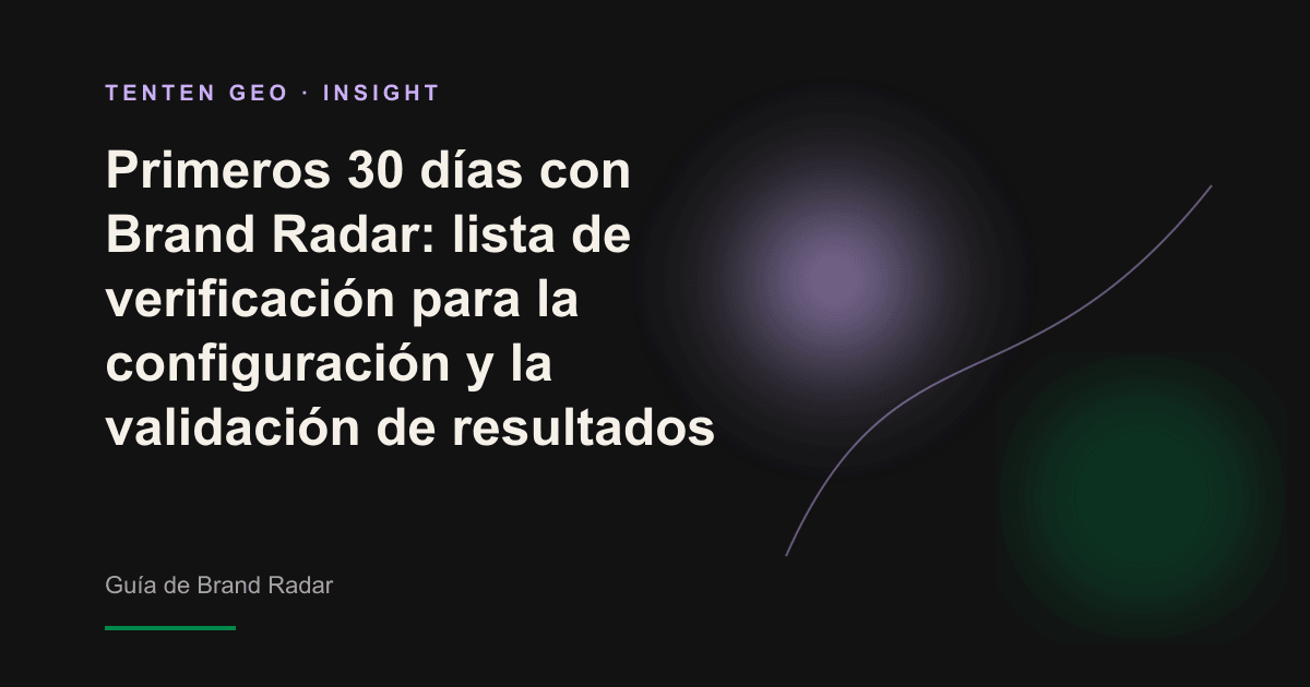 Un haz radial de color lavanda recorre 30 veces un fondo oscuro para representar la calibración de Brand Radar durante los primeros 30 días.