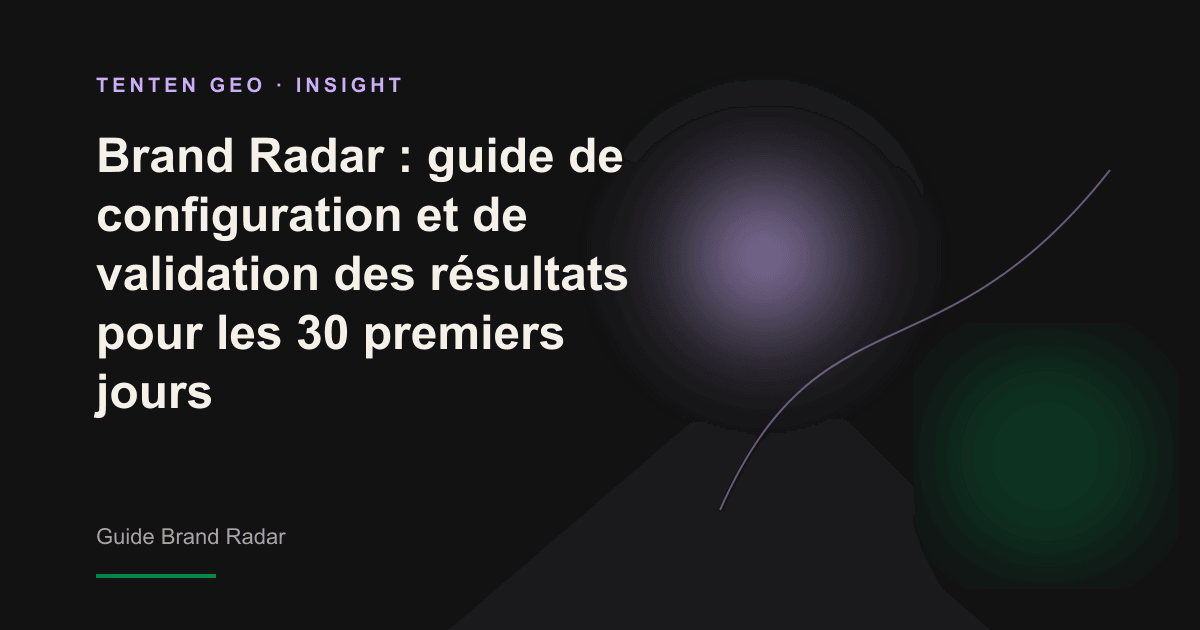 Illustration : un faisceau radial lavande balaie 30 fois un fond sombre pour symboliser les 30 premiers jours de calibrage de Brand Radar.