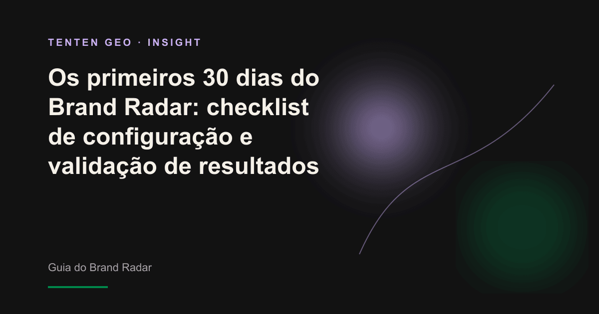 Ilustração: um feixe radial lavanda percorre 30 vezes um fundo escuro, representando a calibração do Brand Radar nos primeiros 30 dias.
