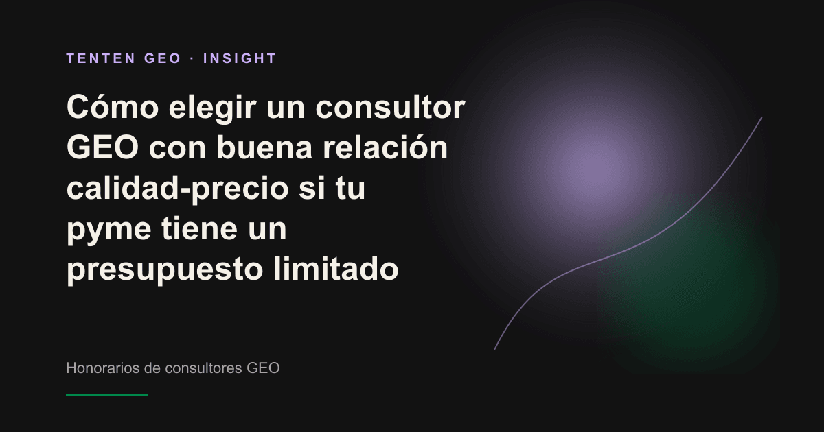 Responsable de una pyme, bajo una luz de tonos cálidos, ante una representación abstracta del equilibrio entre el presupuesto y la contratación de un consultor GEO.