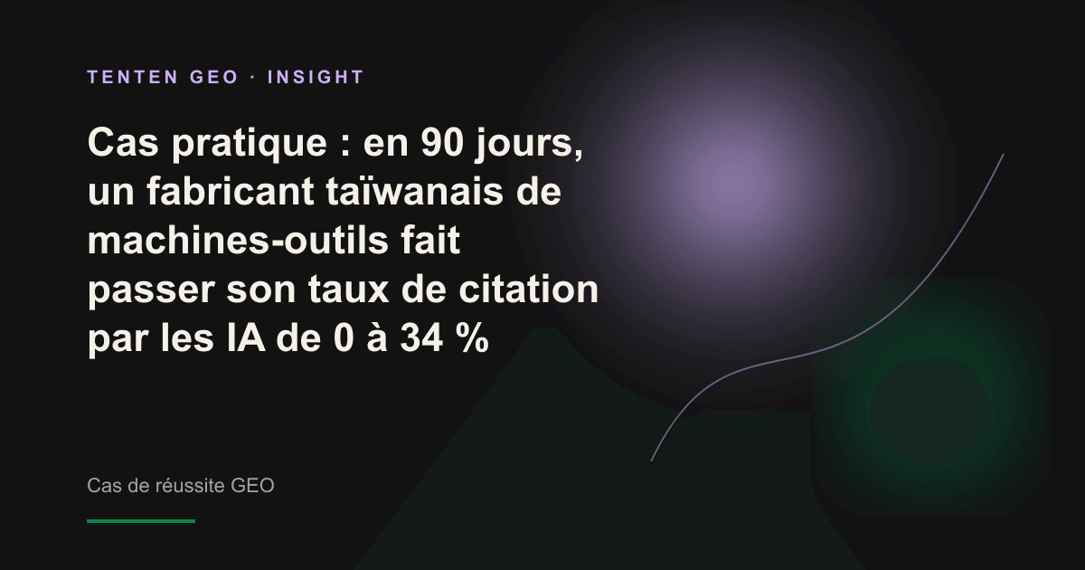 Un centre d’usinage CNC à cinq axes entouré de faisceaux mauves et lavande dans une lumière chaude, évoquant la visibilité d’une marque industrielle dans les recherches par IA.