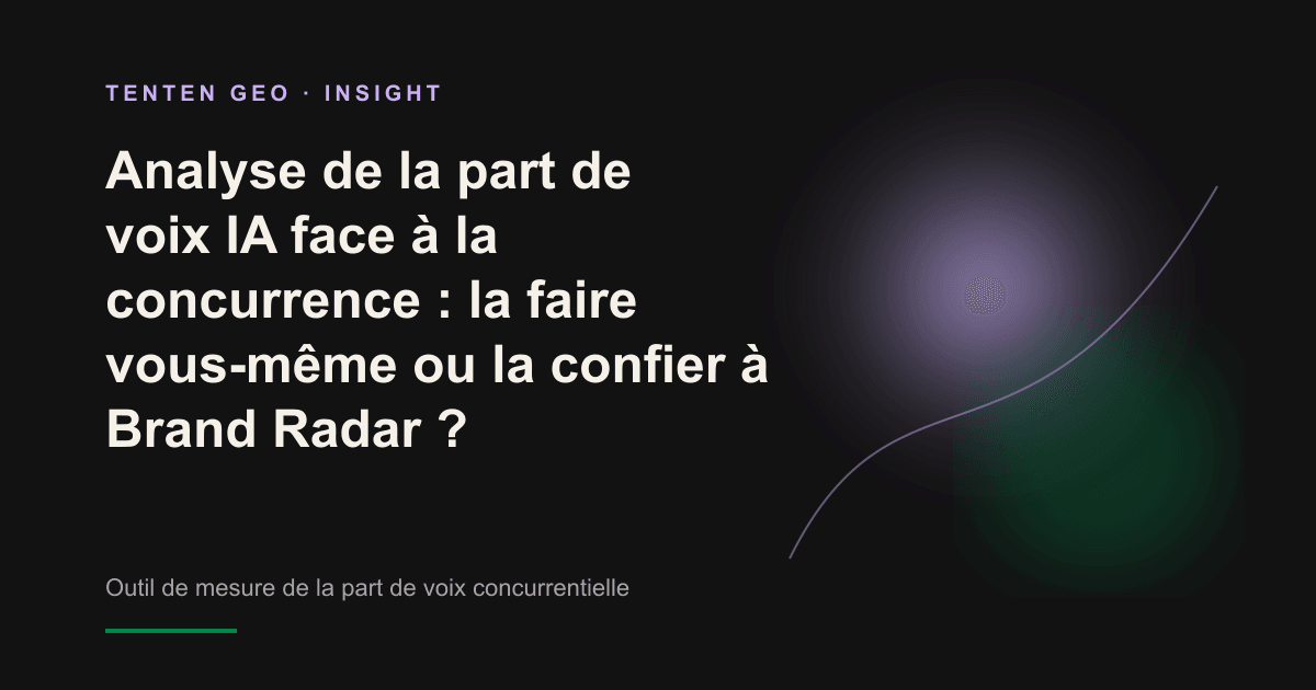 Dans une vue sombre, un projecteur n’éclaire qu’un seul des quelques nœuds représentant des marques, pour illustrer que l’IA ne recommande qu’un petit nombre d’acteurs dans chaque catégorie.