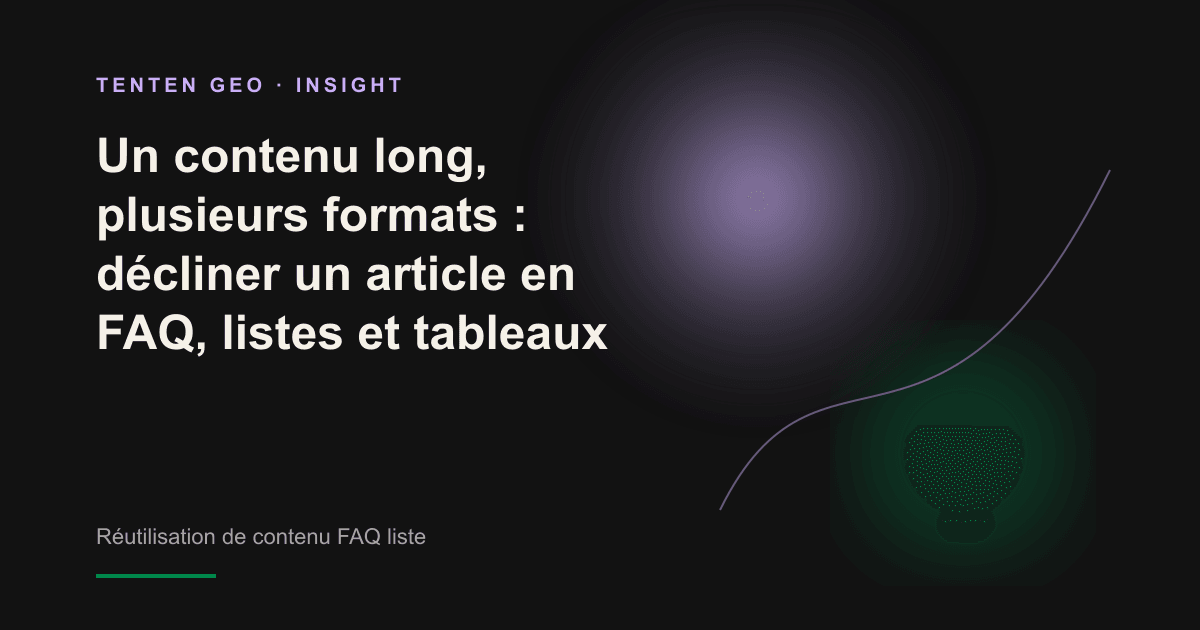Représentation conceptuelle d’un contenu long décomposé puis réassemblé en unités de connaissance faciles à extraire par une IA.