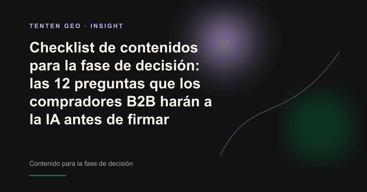 Un comprador B2B consulta una interfaz de IA luminosa sobre un fondo difuminado de tonos cálidos antes de decidir si firma un contrato.