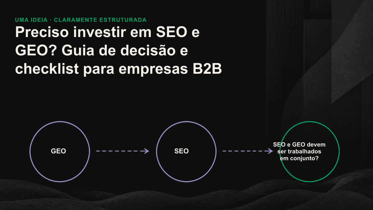SEO e GEO compartilham a mesma base de conteúdo e só seguem caminhos diferentes na etapa final.