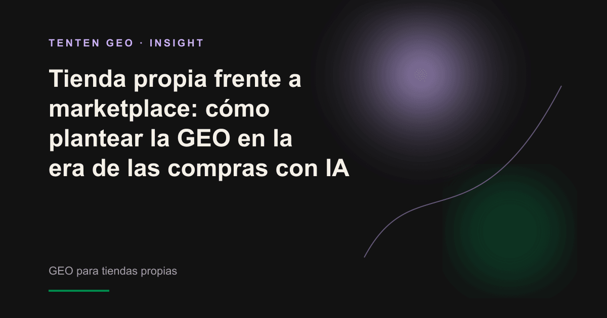 Representación conceptual de un agente de compra con IA que elige el origen de una marca entre dos rutas luminosas