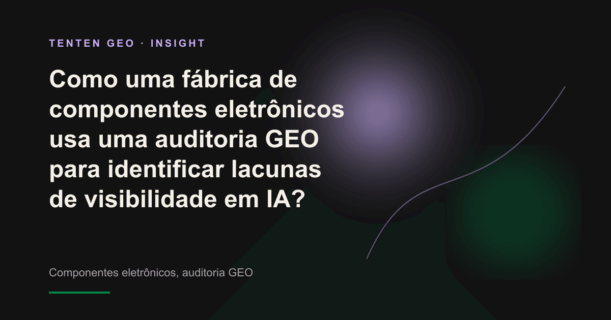 Em uma cena conceitual escura e intrincada, pequenos componentes eletrônicos dispersos se reúnem em um feixe de luz, fazendo uma fábrica de componentes voltar a aparecer nas buscas por IA.