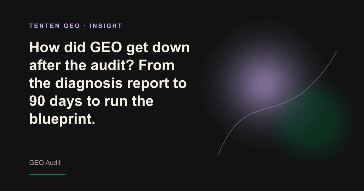 An open diagnostic report gathered under lavender purple beams into a clear forward path, marking the transformation of the GEO Audit into an enforceable 90-day blueprint.