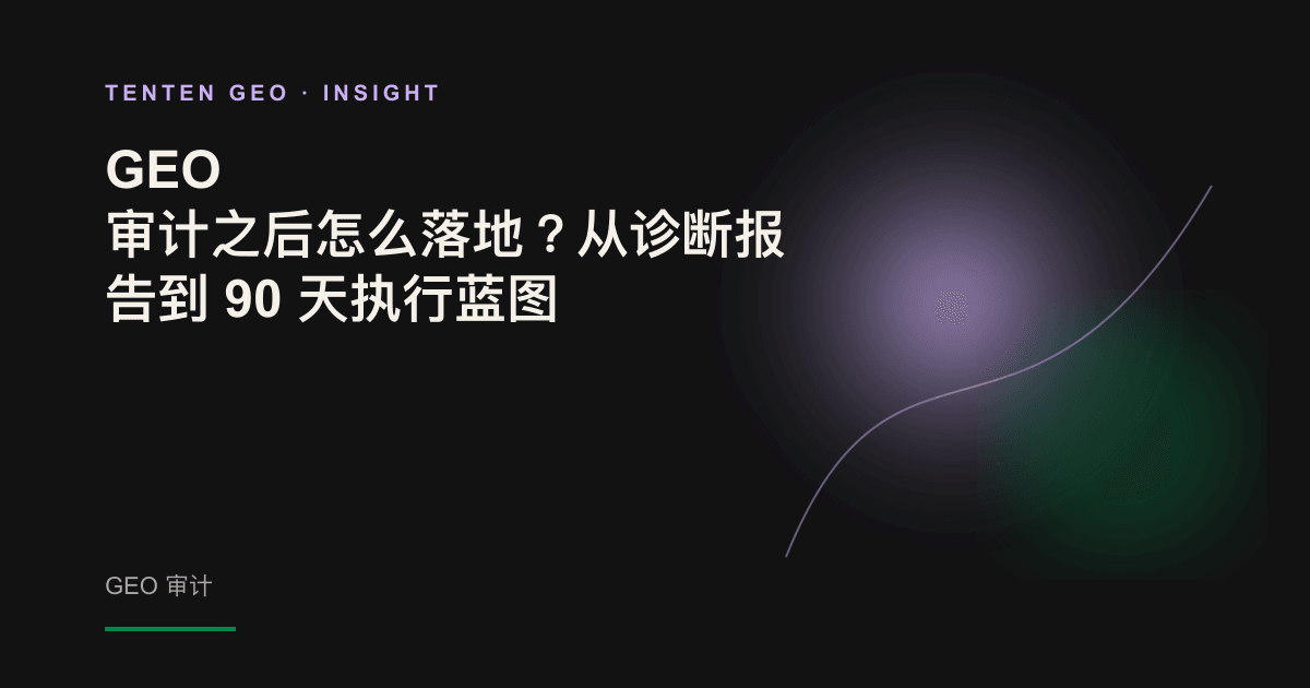 一份展开的诊断报告在淡紫色光束下汇聚成清晰的前进路径,象征 GEO 审计转化为可执行的 90 天蓝图。