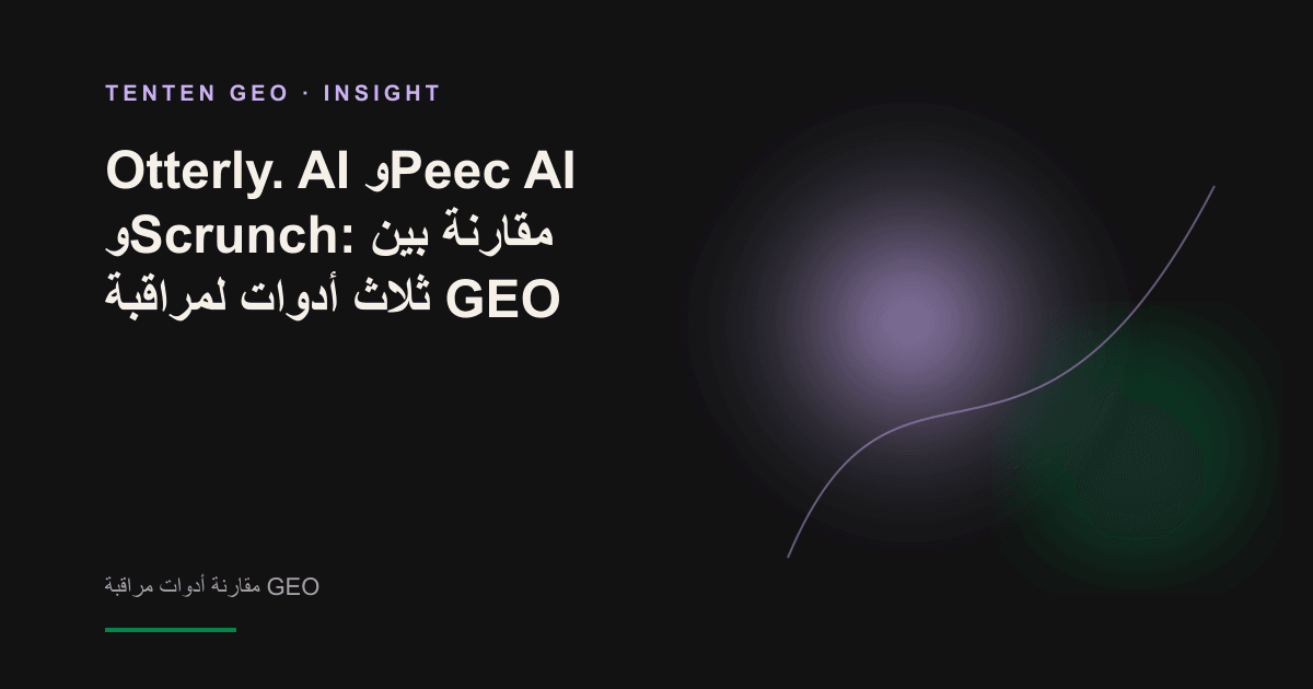ثلاث حزم ضوئية تسقط على أشكال هندسية تجريدية فوق خلفية داكنة ودافئة، وترمز إلى ثلاث أدوات لمراقبة GEO وزواياها المختلفة في رصد الظهور ضمن إجابات الذكاء الاصطناعي.