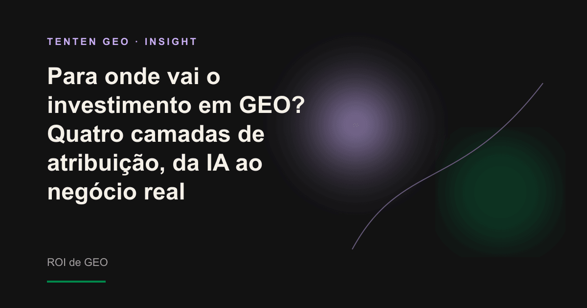 Representação abstrata da atribuição do investimento em GEO: um feixe lilás atravessa uma estrutura em camadas até chegar a um único nó