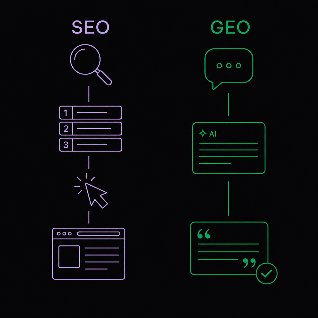 Comparison of traffic paths between SEO-oriented clicks and GEO-oriented citations