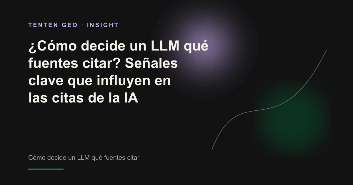 Composición abstracta en la que una suave luz lavanda selecciona un párrafo entre varios fragmentos de texto flotantes y lo conduce hacia un nodo de marca luminoso, como representación de la forma en que un LLM elige citas entre numerosas fuentes.