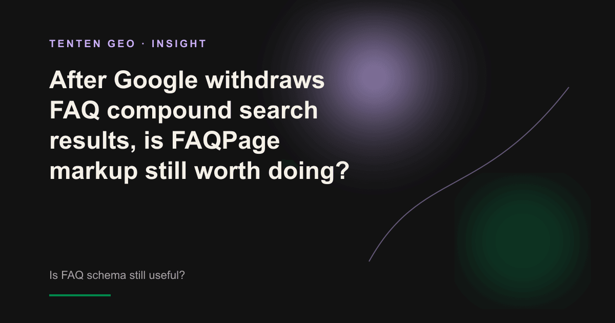 An FAQ label fades out of the search results, and the light shifts to an abstract glowing image representing the source of the AI citation.