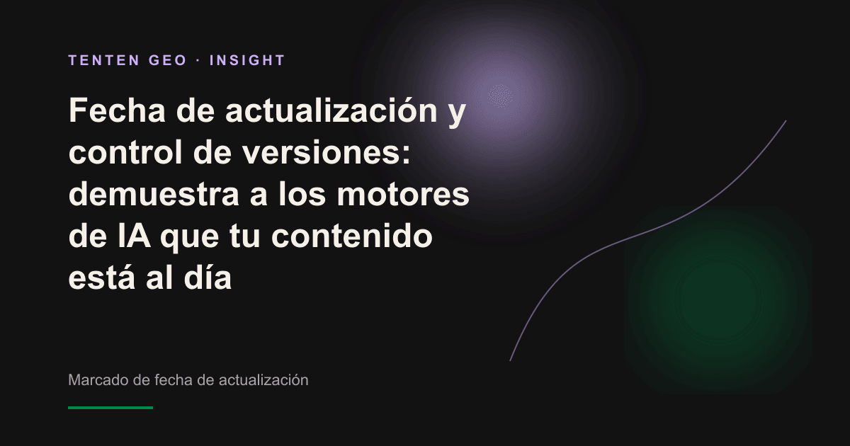 Sobre un fondo cálido de color gris ceniza, haces suaves en tonos lavanda y verde iluminan la marca temporal de un documento, señal de que el motor de IA lo reconoce como actualizado