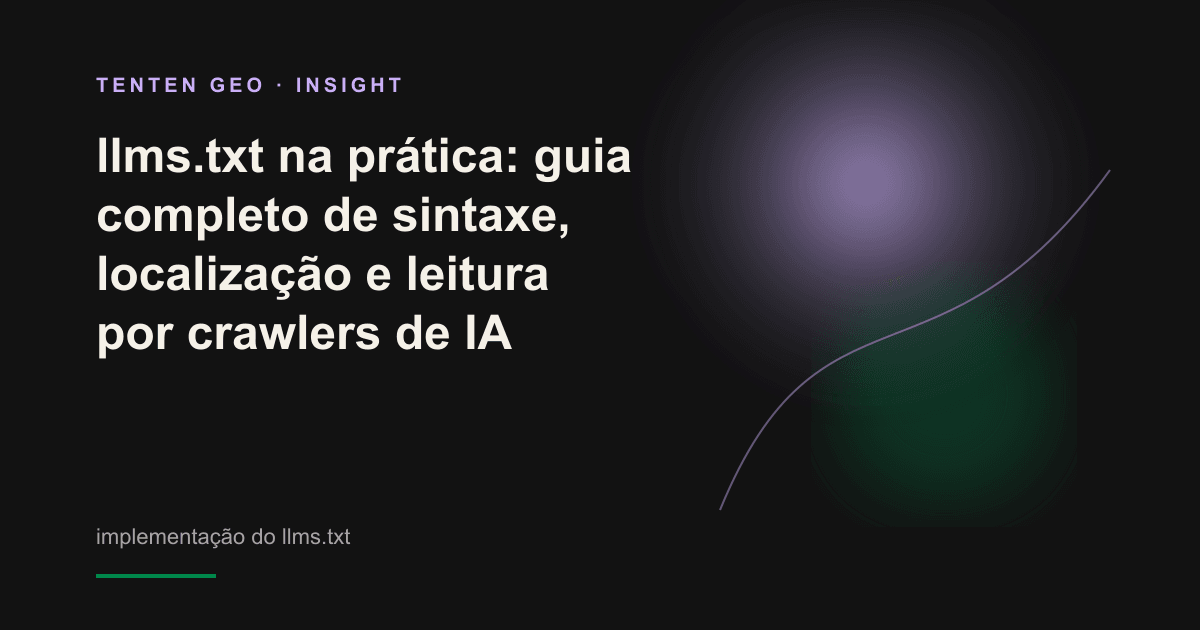 Em uma cena escura, um feixe de luz lilás aponta para o arquivo llms.txt na raiz de um site, simbolizando o caminho de leitura preparado para a IA.