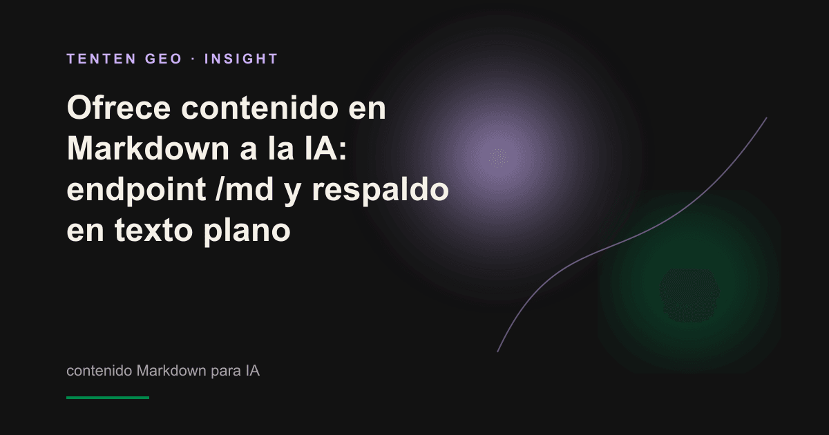 Un documento luminoso se divide en dos flujos de datos —HTML saturado y Markdown limpio— que avanzan hacia un halo de IA a lo lejos.