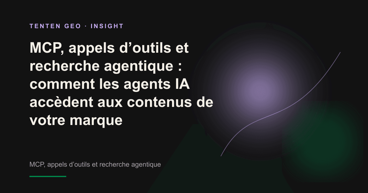 Illustration abstraite : un connecteur lumineux rejoint un ensemble éclatant de nœuds représentant les contenus d’une marque, symbole de contenus accessibles à un agent IA.