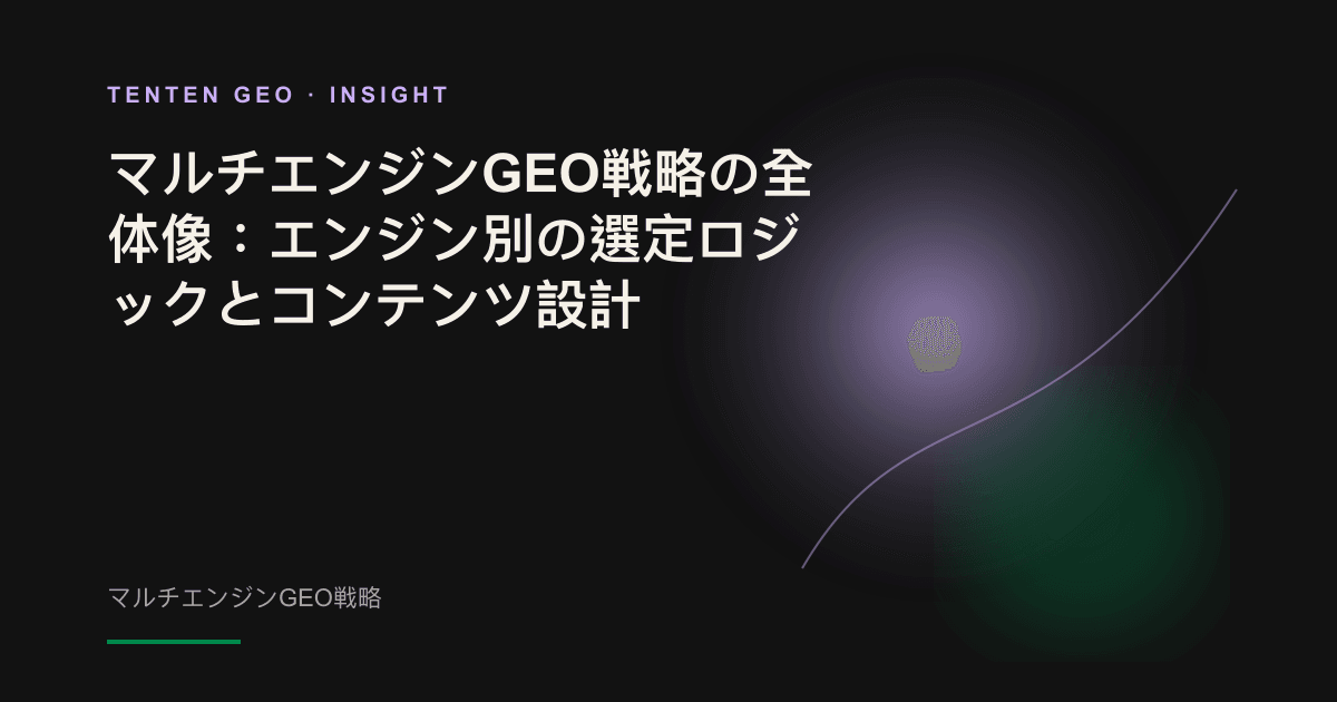 マルチエンジンAI検索における可視化戦略を表現した抽象的なコンセプト画像