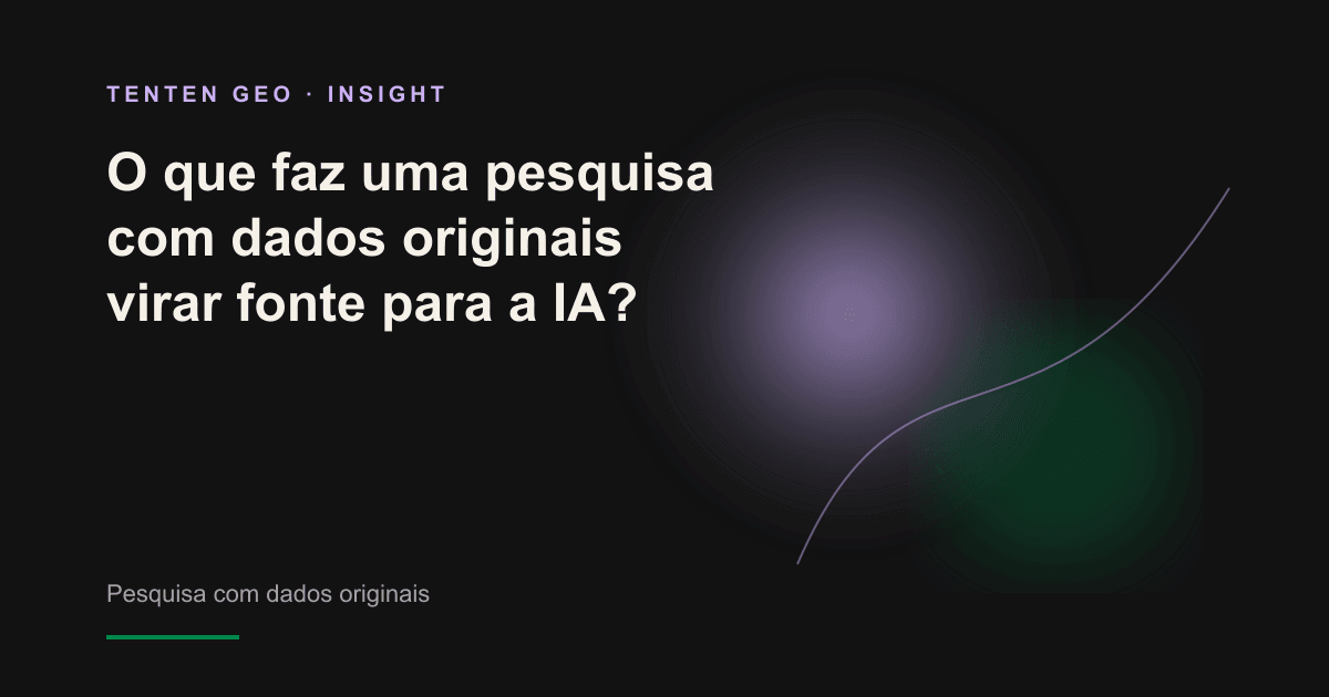 Em um fundo escuro, uma fonte de luz reúne pontos de dados dispersos, simbolizando como pesquisas se tornam fontes citadas pela IA.