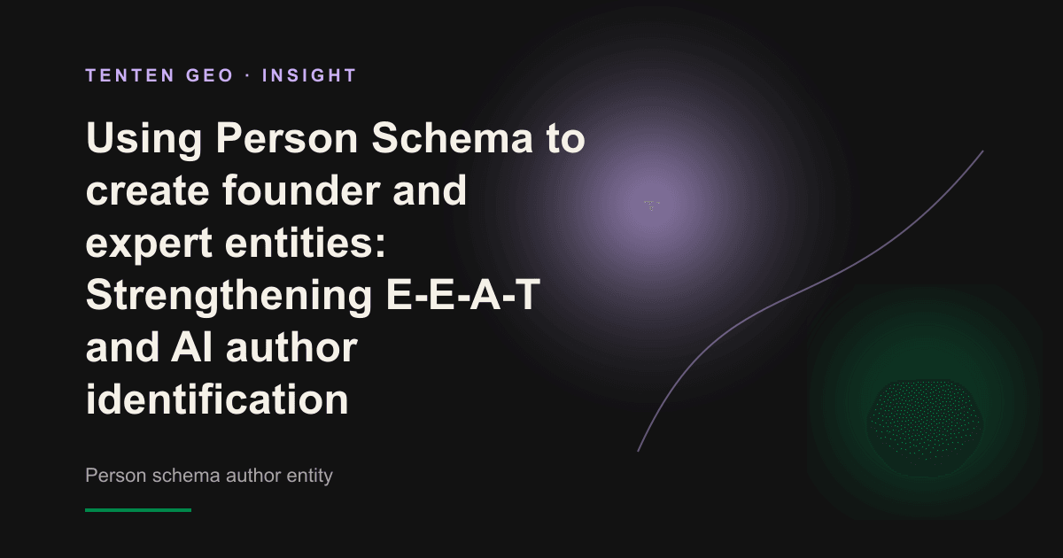 The outline of a founder is illuminated in warm light and shadow, surrounded by data connections to multiple authoritative nodes to represent the identifiable author entity.