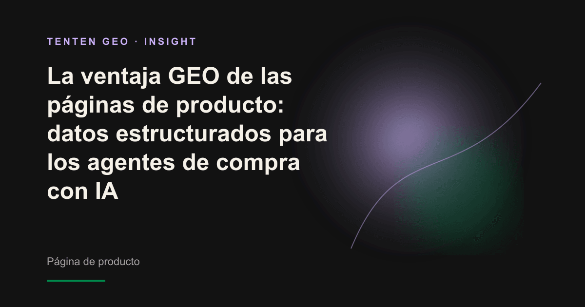 Una tarjeta de producto luminosa es escaneada por un haz de IA, que extrae sus datos en columnas para representar cómo un agente de compra interpreta la estructura de una página de producto.