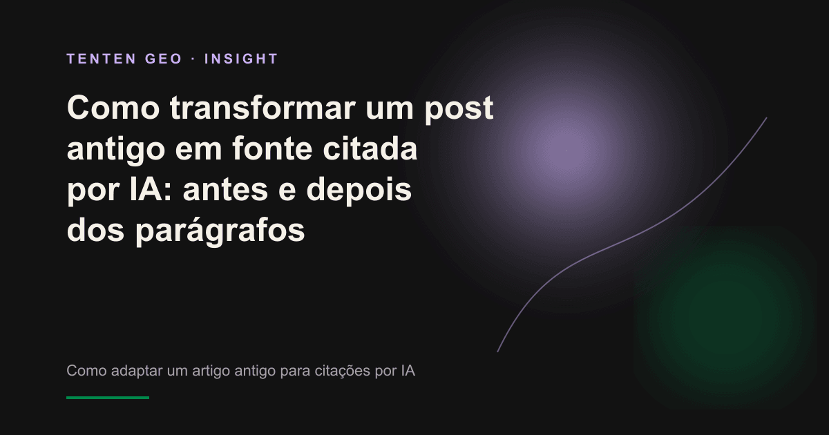 Representação conceitual de um parágrafo de blog antigo reorganizado, com a resposta principal destacada em um bloco de citação sob uma luz suave em tons de lavanda.