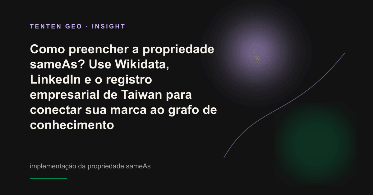 Visual abstrato: várias linhas luminosas conectam o nó de uma marca a fontes oficiais, como Wikidata, LinkedIn e o registro empresarial.