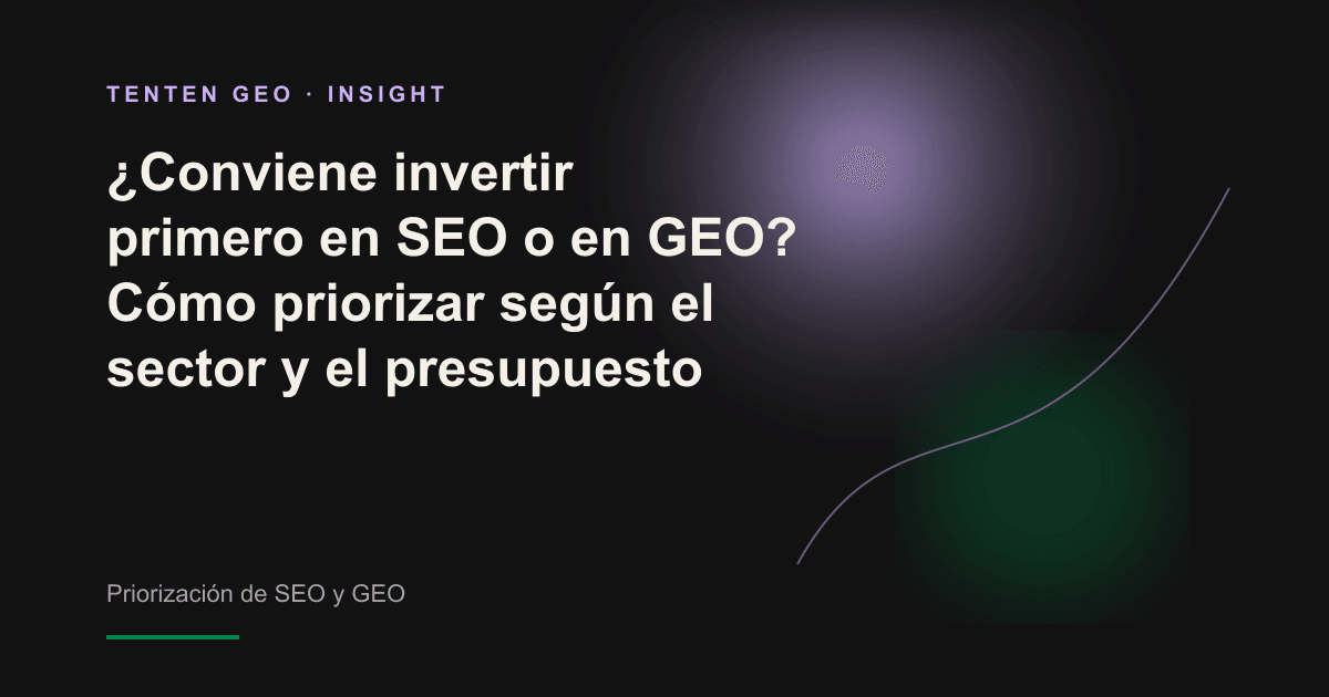 Portada abstracta con dos esferas luminosas de distinto tamaño sobre una balanza iluminada, como representación del equilibrio entre la inversión en SEO y GEO.