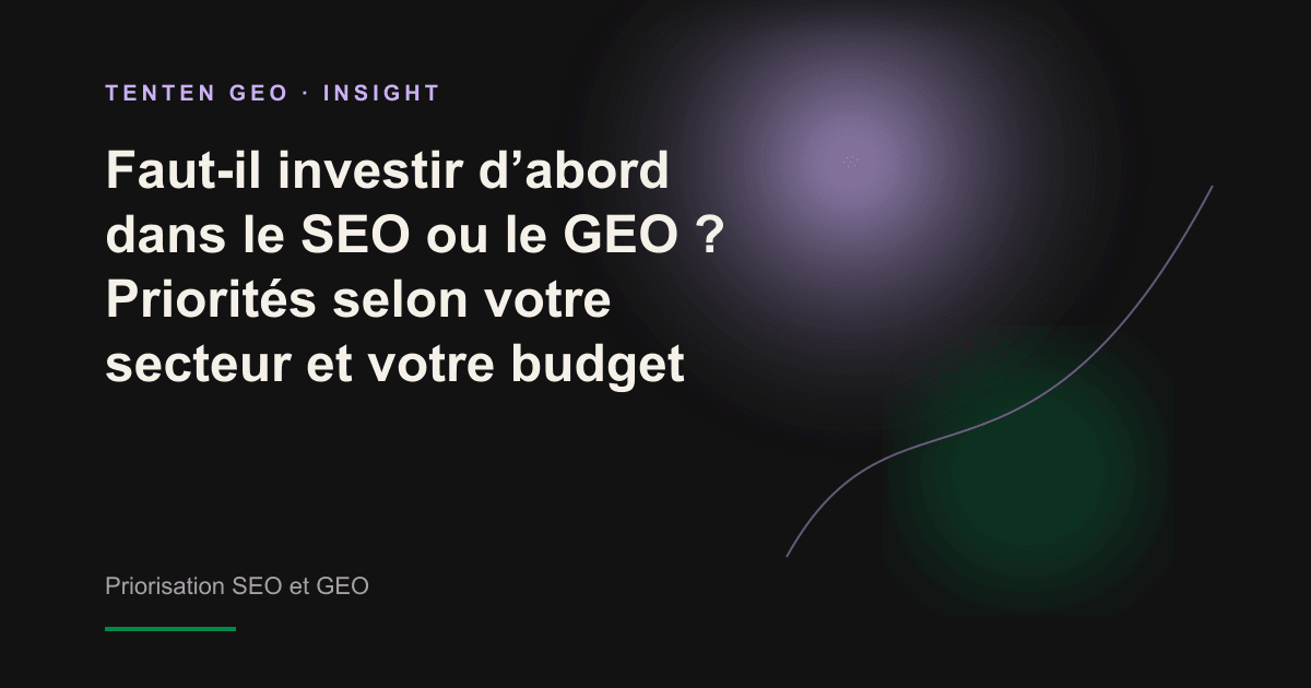 Illustration abstraite représentant deux sphères lumineuses de tailles différentes sur une balance éclairée, symbole de l’arbitrage entre les investissements SEO et GEO.