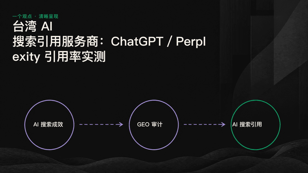 信息图：对比三类台湾 AI 搜索优化服务商在 ChatGPT 与 Perplexity 中的引用表现。