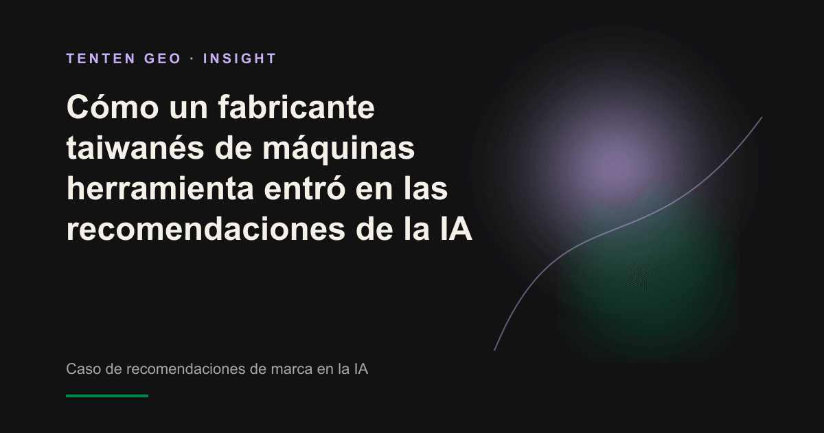 Imagen conceptual en tonos oscuros: los contornos abstractos de una sofisticada máquina herramienta aparecen trazados con destellos violeta lavanda y avanzan desde la sombra hacia la luz, como una marca que acelera hasta los primeros puestos de las recomendaciones de la IA.