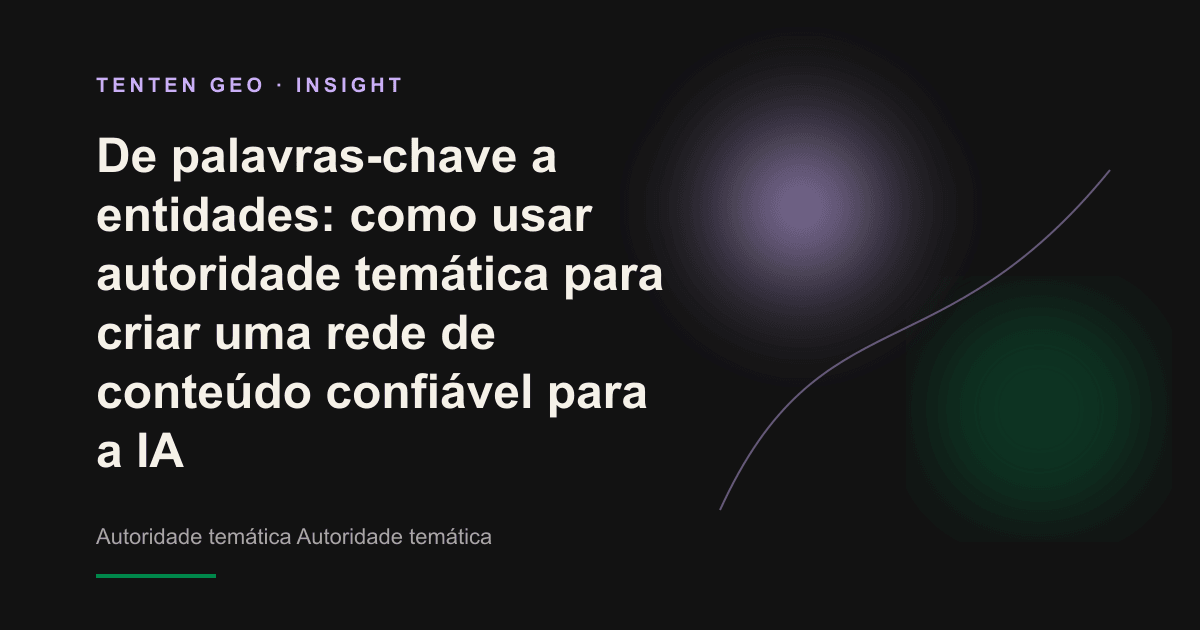 Ilustração abstrata: um nó central luminoso se conecta a vários nós menores por feixes de luz suave, simbolizando a posição de confiança da entidade de marca no grafo de conhecimento da IA.