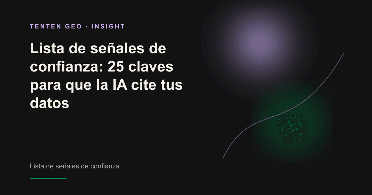 Ilustración abstracta en la que varios haces convergen en un nodo de contenido entre comillas, como representación de las señales de confianza que ayudan a un motor de IA a seleccionar una fuente.