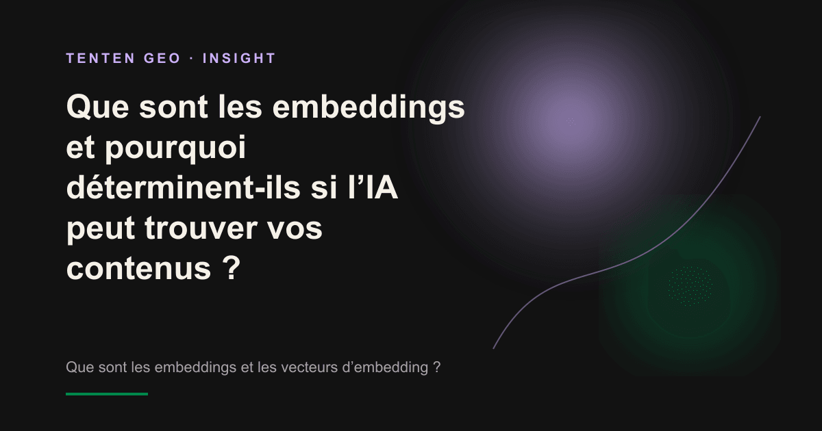 Vue abstraite : dans un espace sombre, d’innombrables coordonnées sémantiques lumineuses de couleur lavande se regroupent et se dispersent, symbolisant le vecteur d’embedding qui transforme un texte en une position repérable par l’IA.