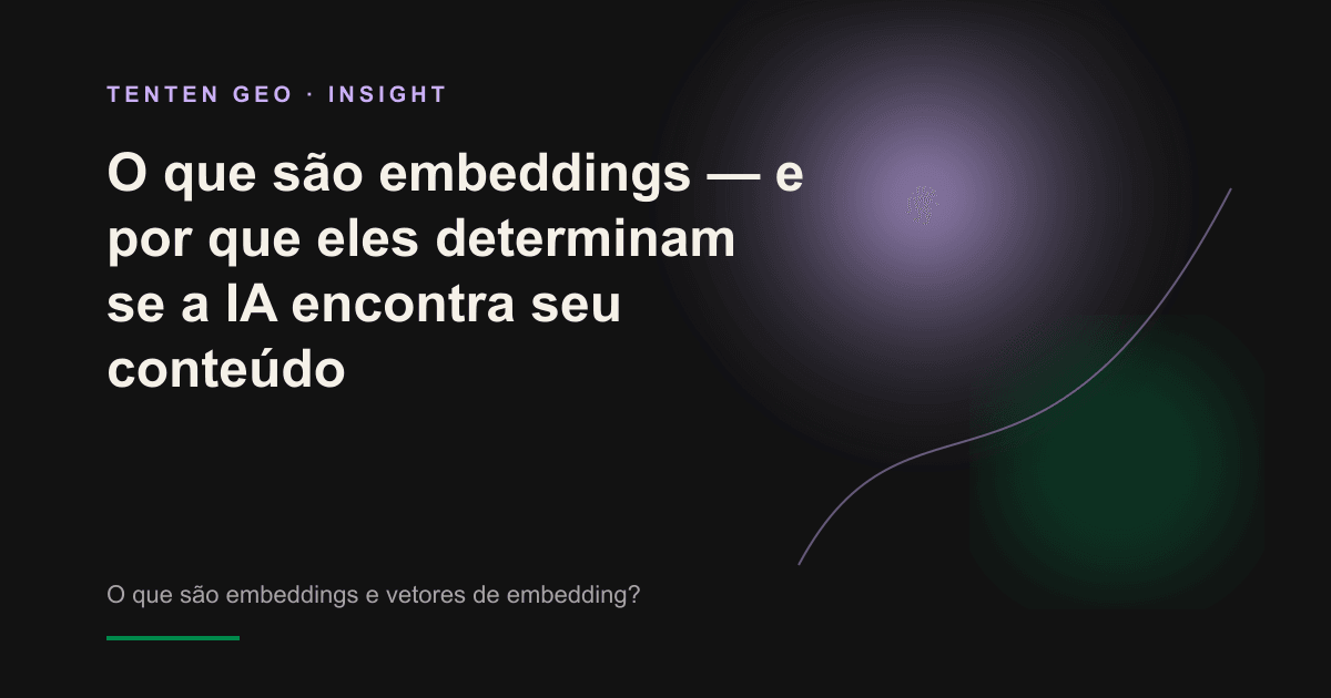 Composição abstrata: inúmeros pontos de coordenadas semânticas brilham em tons de lavanda, agrupando-se e dispersando-se em um espaço escuro para representar os vetores de embedding que transformam textos em posições recuperáveis pela IA.